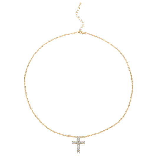 Minimalist Scroll Chain with CZ Cross Pendant