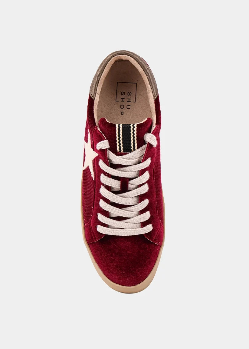 She Shop Paula Bordeaux Velvet Sneaker