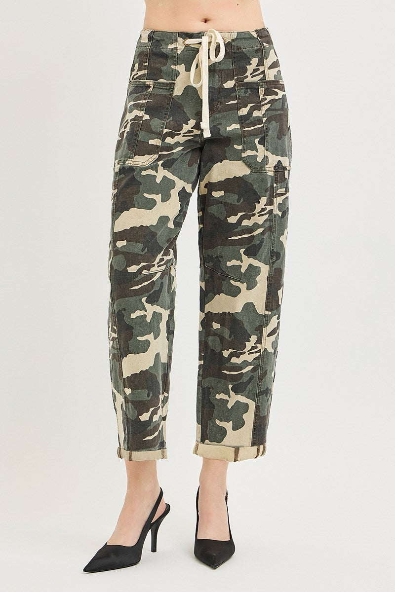 Risen Faded Camo High Rise Ankle Barrel Pants