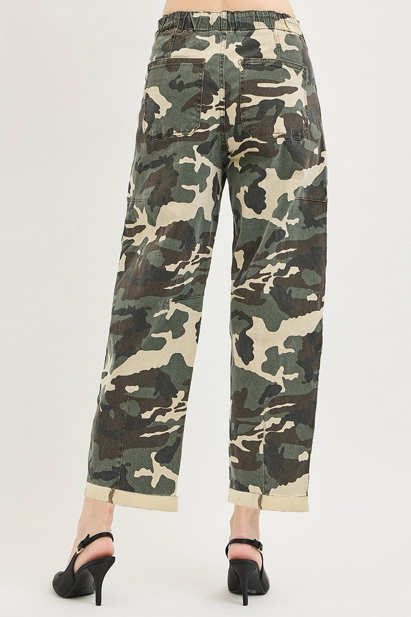 Risen Faded Camo High Rise Ankle Barrel Pants