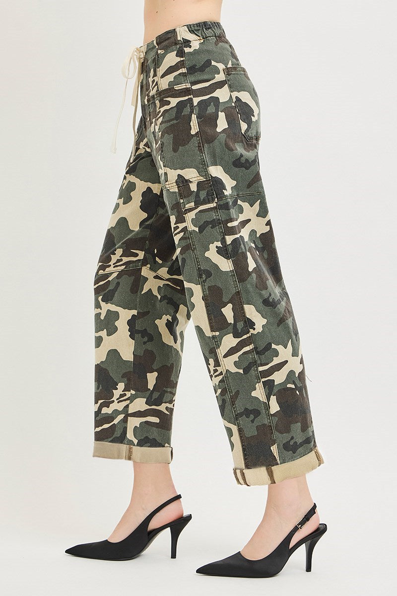 Risen Faded Camo High Rise Ankle Barrel Pants