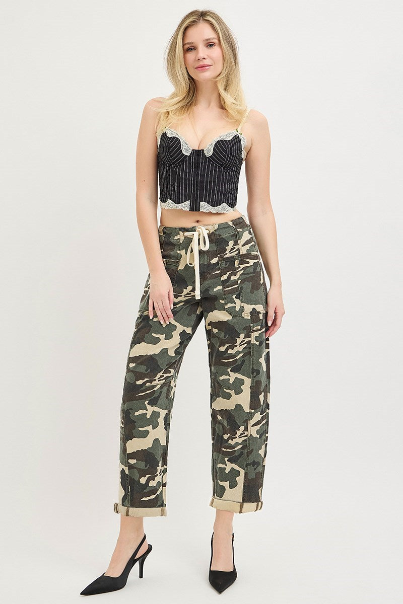Risen Faded Camo High Rise Ankle Barrel Pants