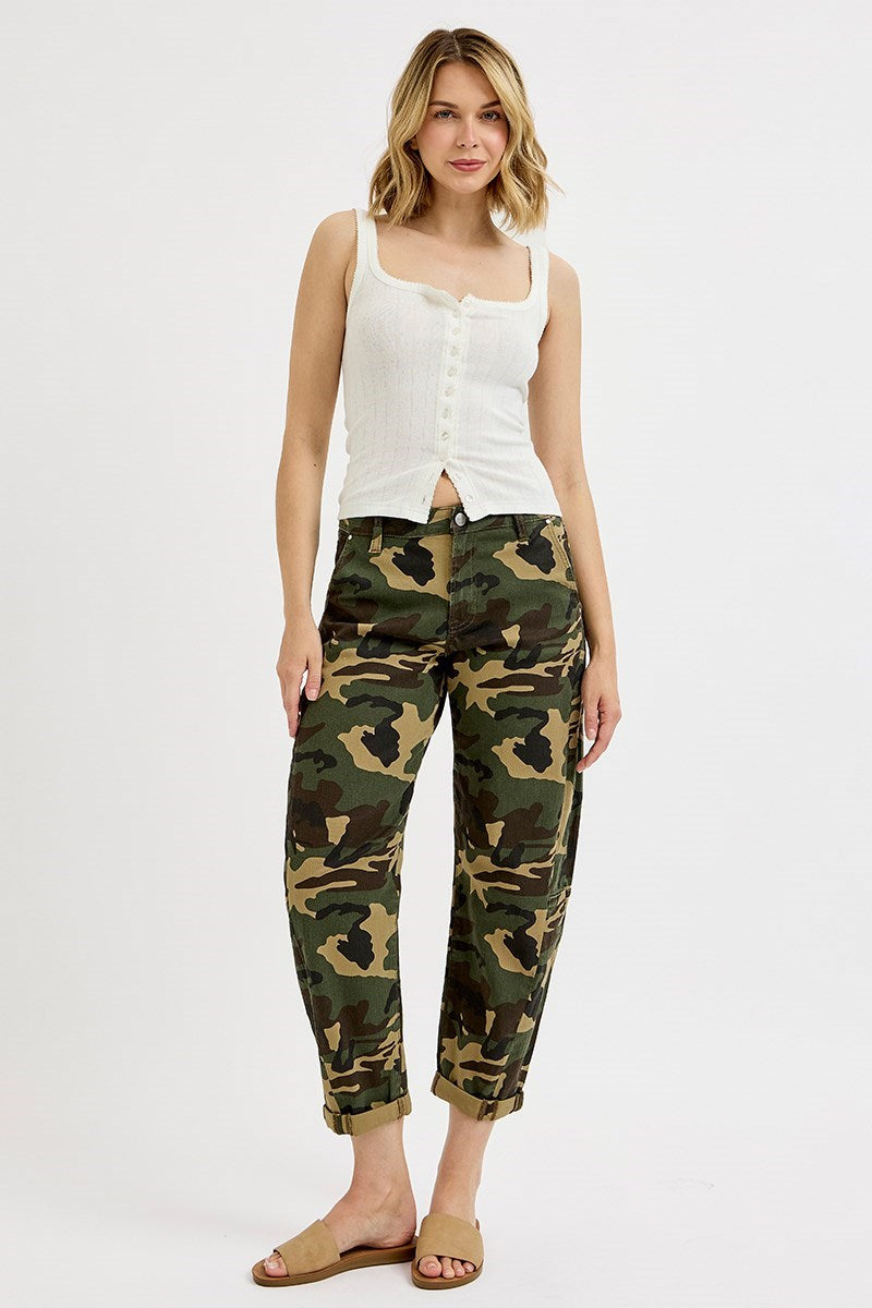 Risen Faded Camo High Rise Double Roll Up Barrel Pants