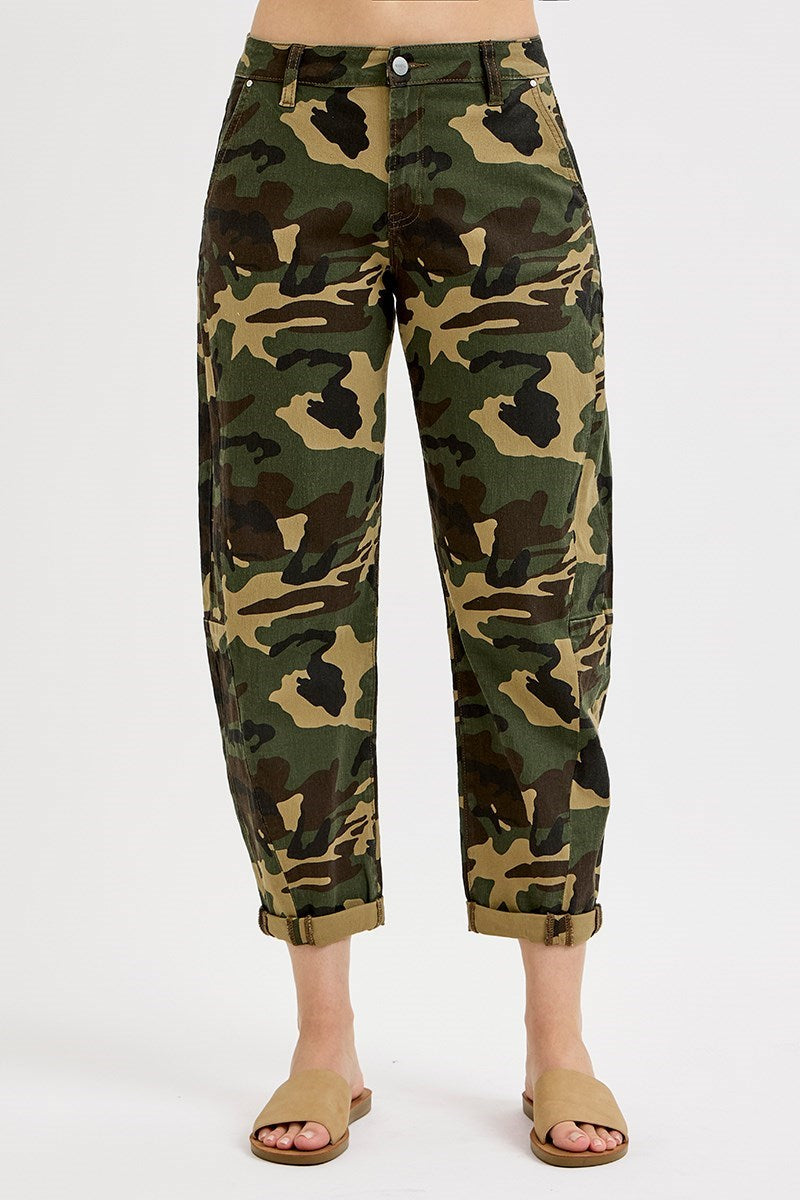 Risen Faded Camo High Rise Double Roll Up Barrel Pants