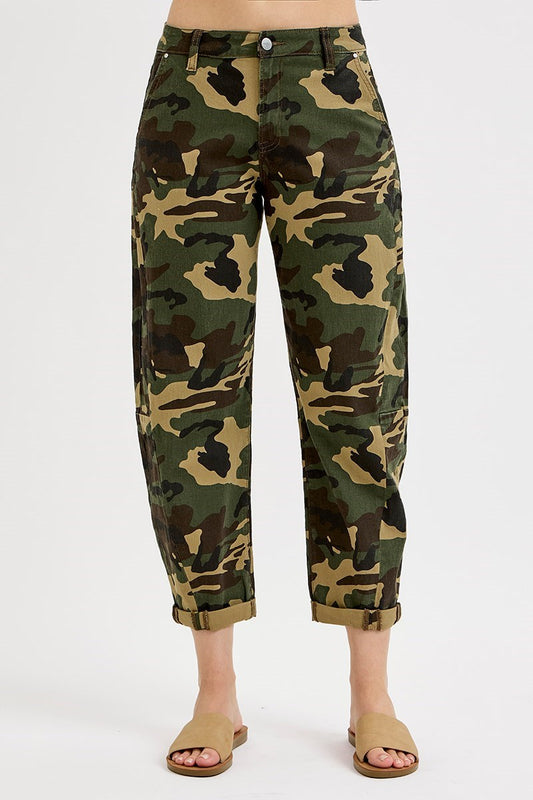 Risen Faded Camo High Rise Double Roll Up Barrel Pants