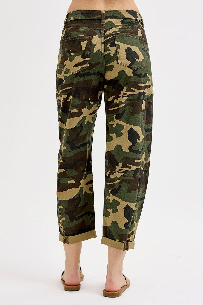 Risen Faded Camo High Rise Double Roll Up Barrel Pants