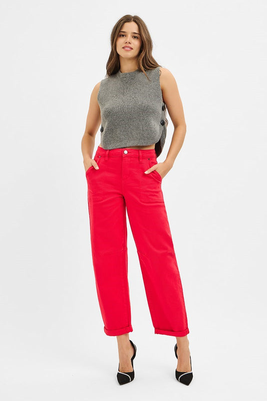 Risen Scarlet High Rise Cuffed Barrel Pants