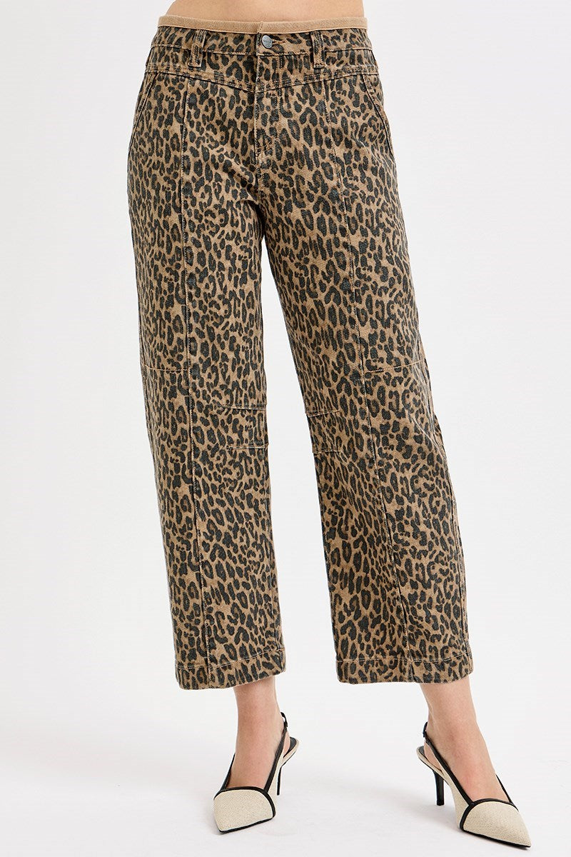 Risen Leopard Mid Rise Crop Relaxed Pants