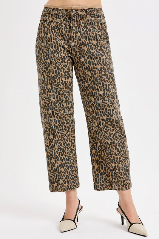 Risen Leopard Mid Rise Crop Relaxed Pants