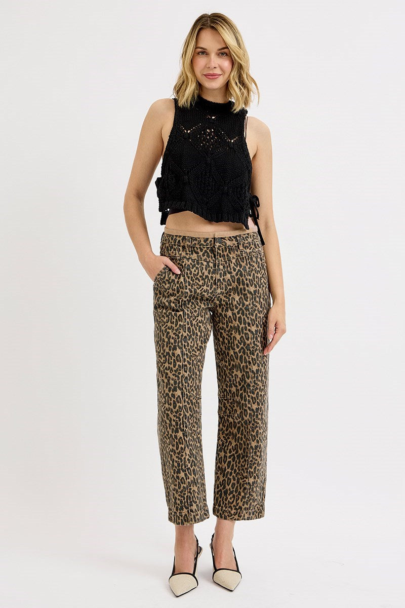 Risen Leopard Mid Rise Crop Relaxed Pants