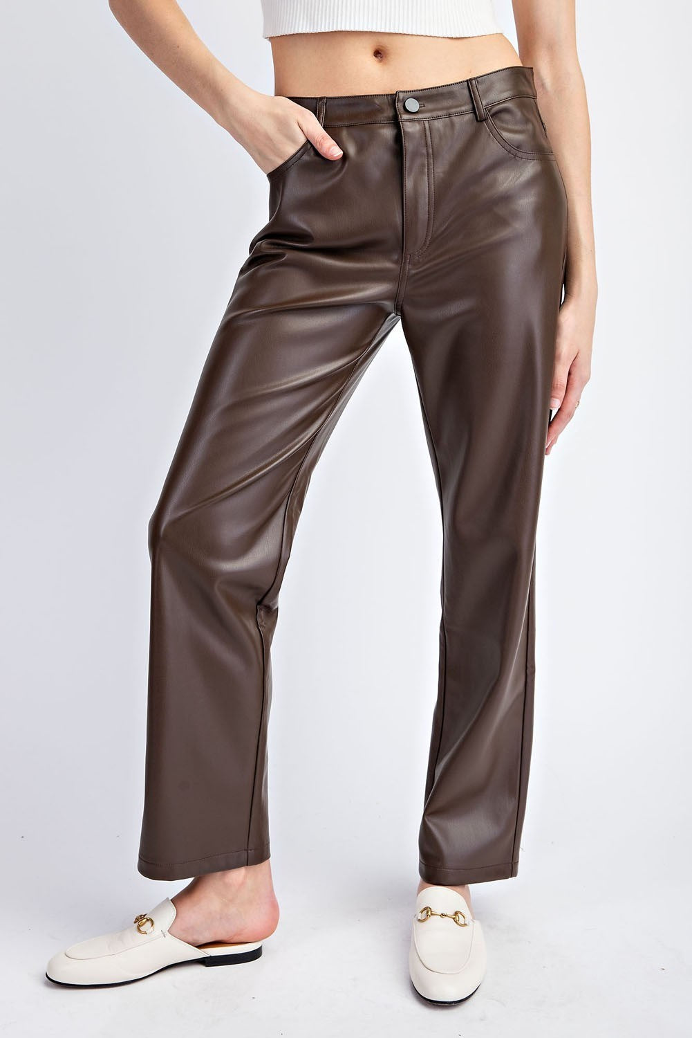 Brown Everyday Pleather Pants