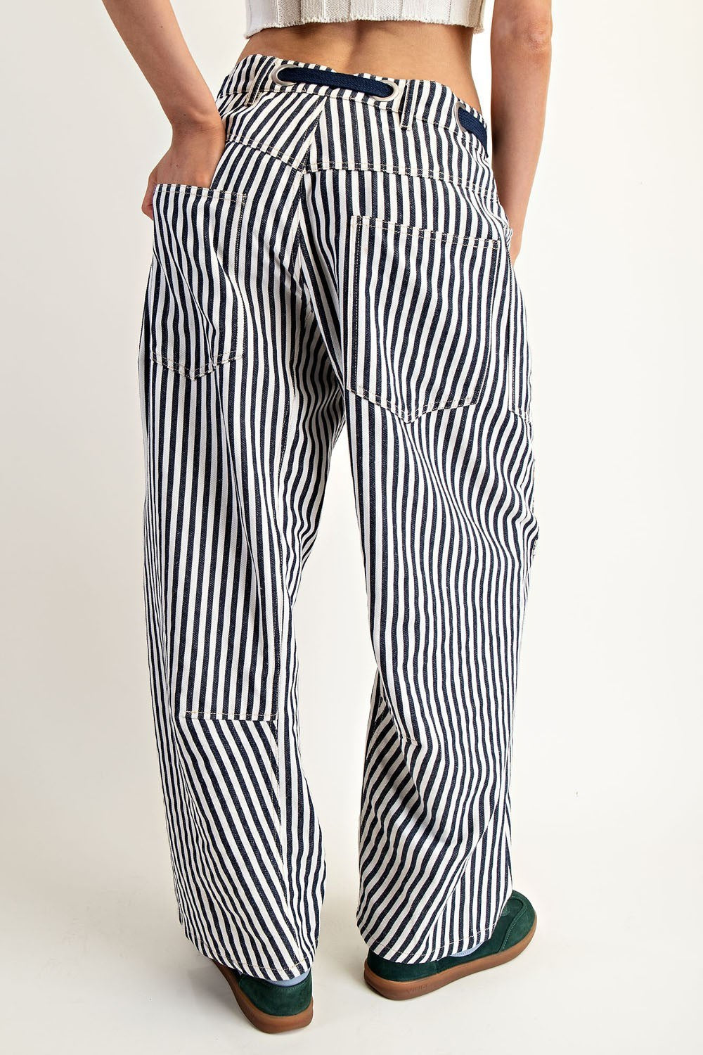 Midnight Striped Drawstring Barrel Pants
