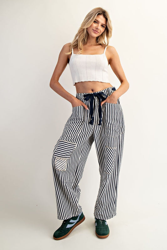 Midnight Striped Drawstring Barrel Pants