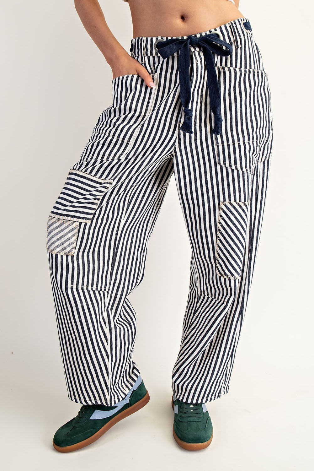 Midnight Striped Drawstring Barrel Pants