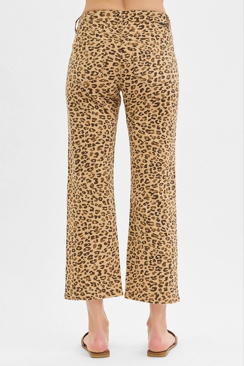Risen Leopard Mid Rise Ankle Slim Straight Pants