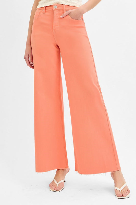 Risen TC High Rise Wide Leg Palazzo Jeans- Coral