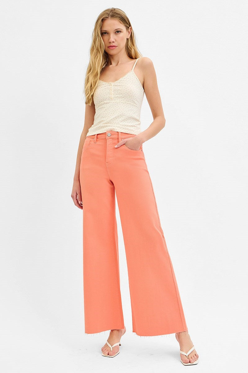 Risen TC High Rise Wide Leg Palazzo Jeans- Coral
