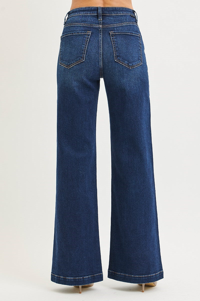 Risen Dark High Rise Wide Leg Jeans