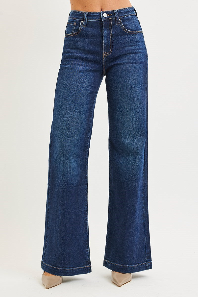 Risen Dark High Rise Wide Leg Jeans
