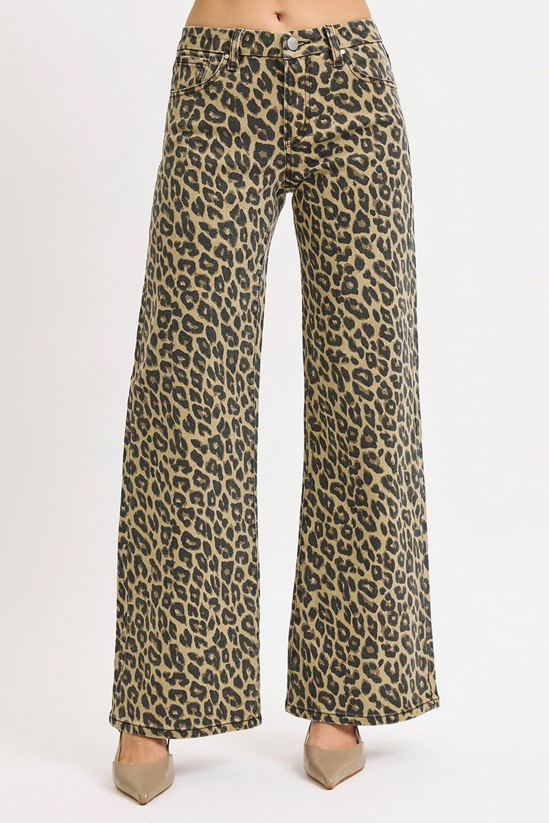Risen Mid Rise Leopard Print Pants