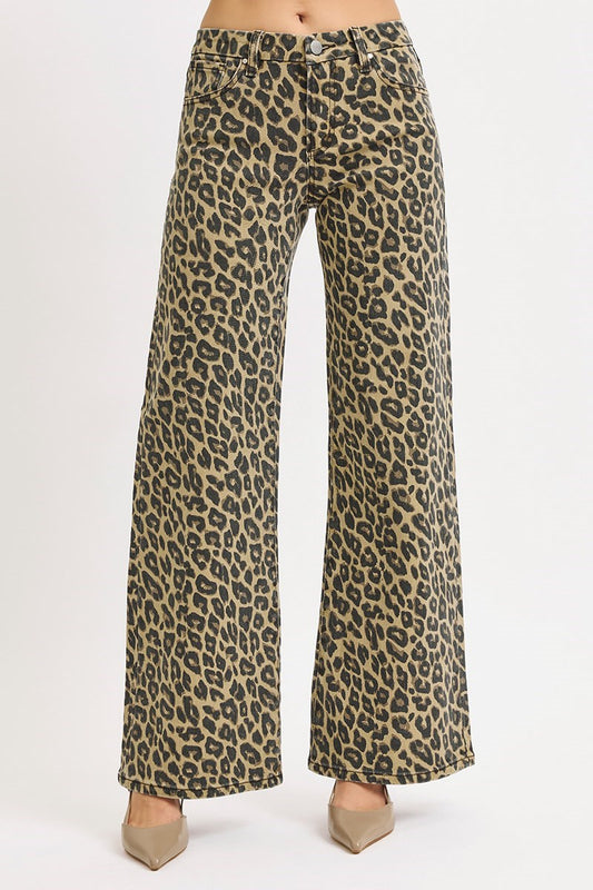 Risen Mid Rise Leopard Print Pants