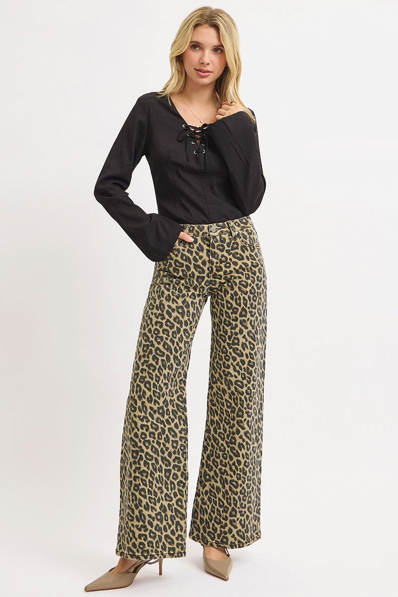 Risen Mid Rise Leopard Print Pants