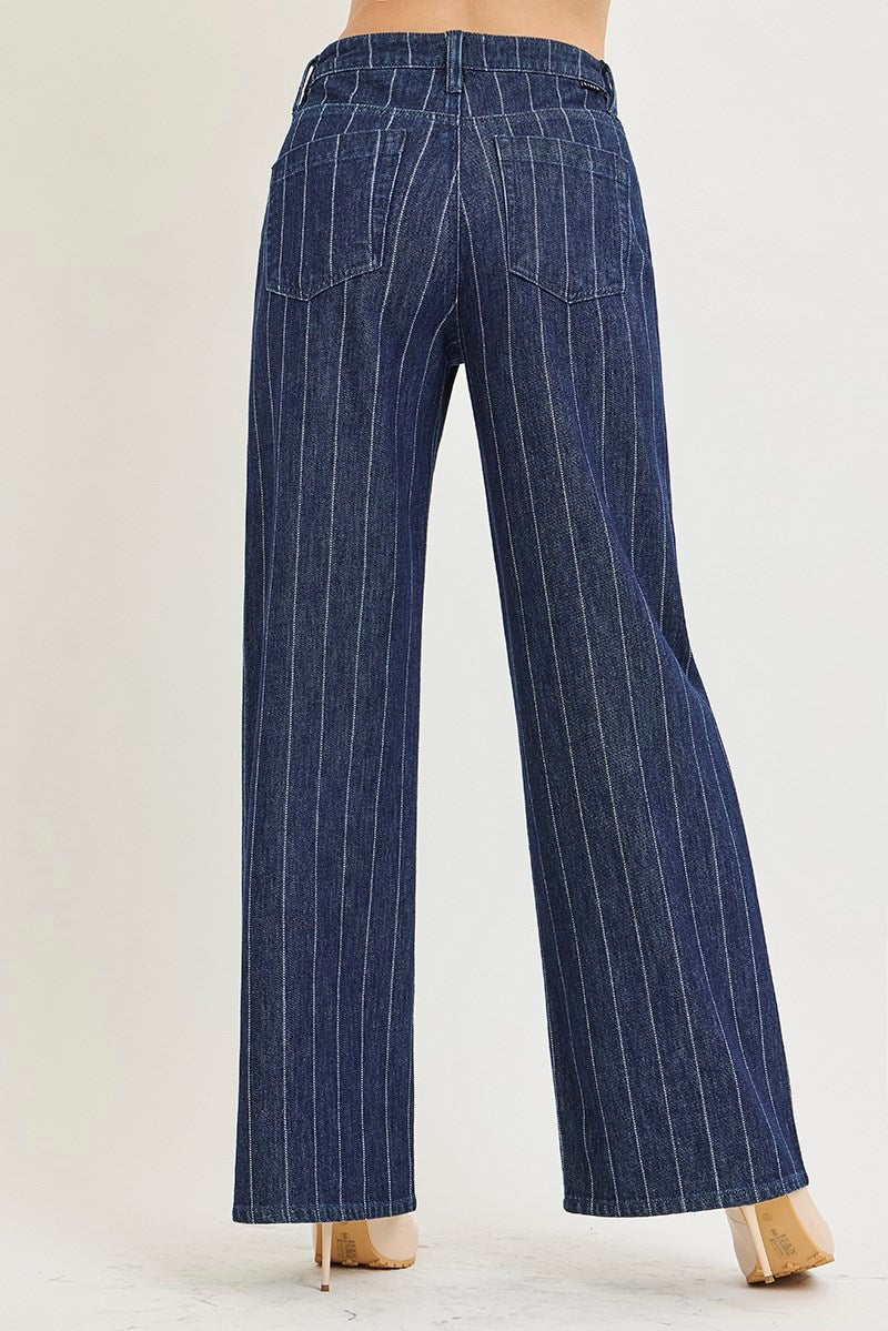 Risen Slouchy Wide Leg Stripe Jeans