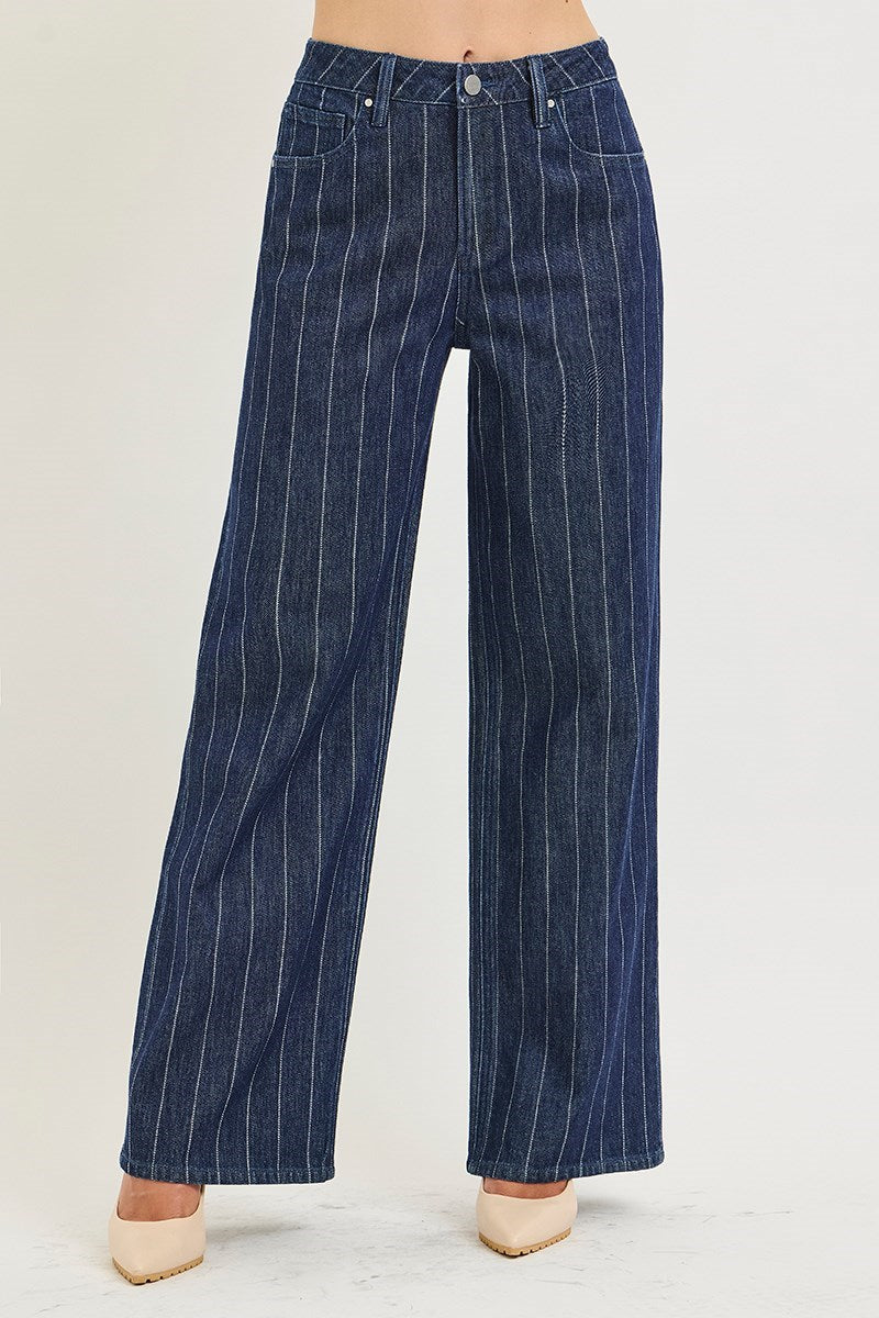 Risen Slouchy Wide Leg Stripe Jeans