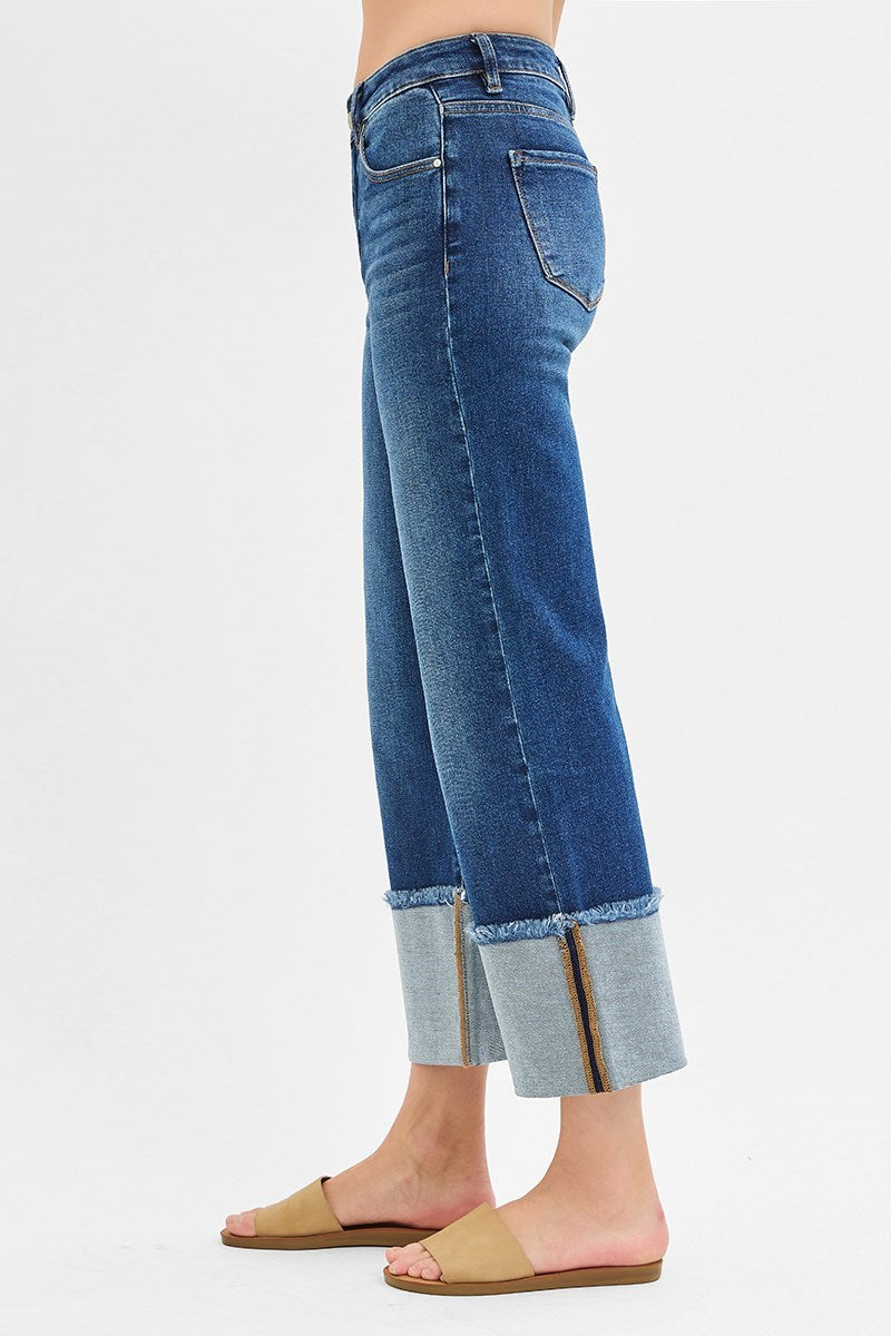 Risen Mid Rise Crop Wide Cuff Jean