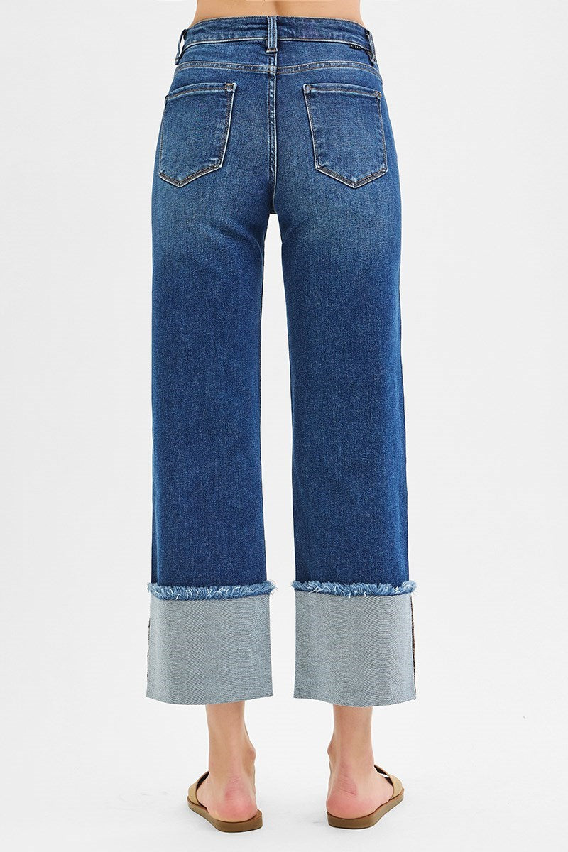 Risen Mid Rise Crop Wide Cuff Jean