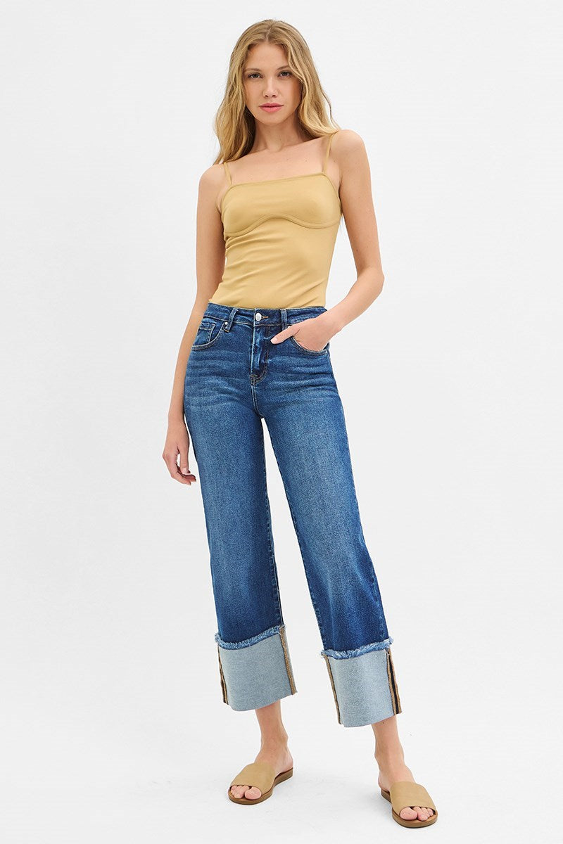 Risen Mid Rise Crop Wide Cuff Jean