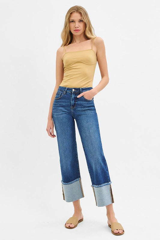 Risen Mid Rise Crop Wide Cuff Jean