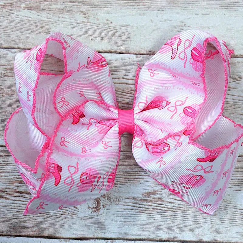 5" Pink Western Boot Print Moon Stitch Hair Bow