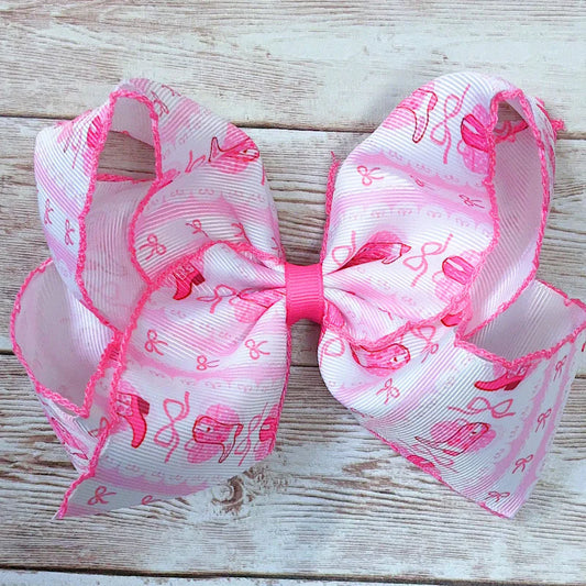 5" Pink Western Boot Print Moon Stitch Hair Bow