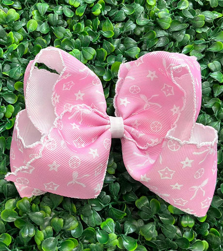5" Pink Bow & Star Print Moon Stitch Hair Bow