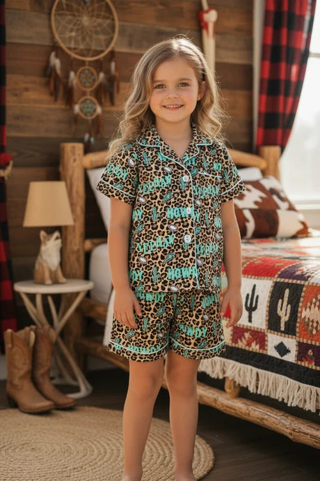 Girls Howdy Cheetah Print PJ Shorts Set