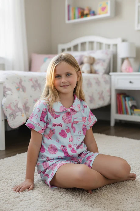 Girls Howdy & Butterfly Print PJ Shorts Set