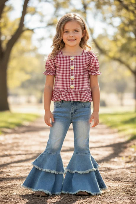 Girls Red & White Checkered Stretch Back Top