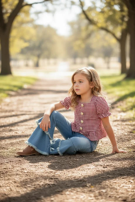 Girls Red & White Checkered Stretch Back Top