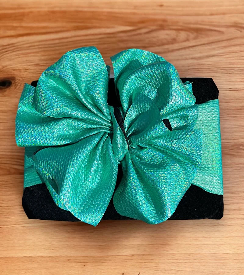 Metallic Teal Big Tassel Bow Headband- 8"