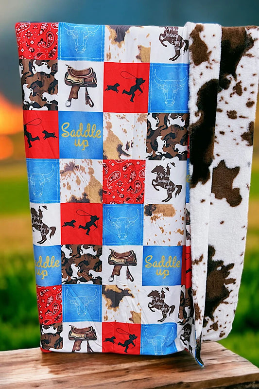 Western Saddle Up Fleece Throw Blanket