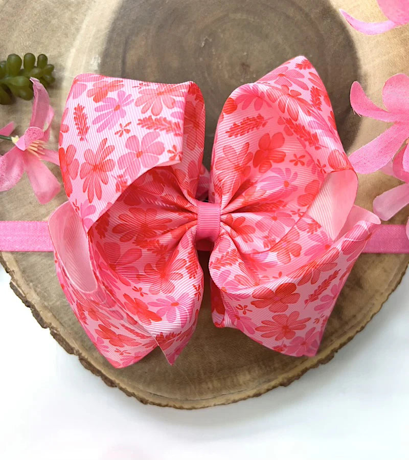 Pink Floral Bow Headband