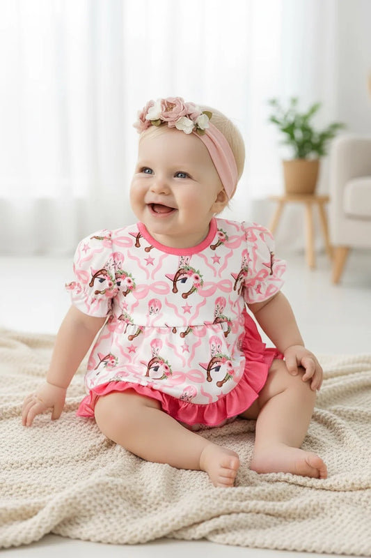 Infant Girls Horseshoe Print Bodysuit Dress