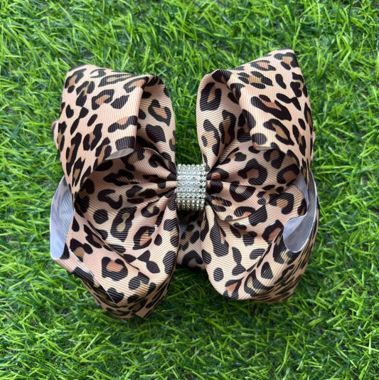 Tan Cheetah Print  6.5" Double Layer Hair Bow