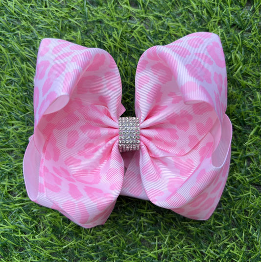 Pink Cheetah Print  6.5" Double Layer Hair Bow