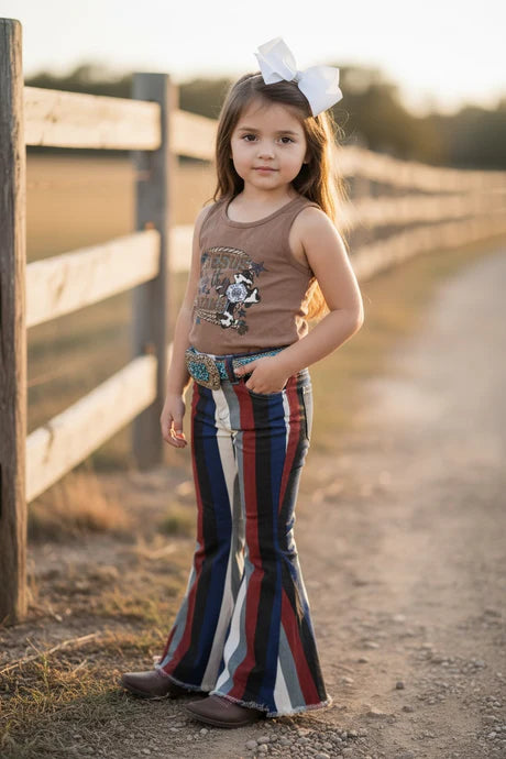 Infant & Girls Striped Bootcut Jeans