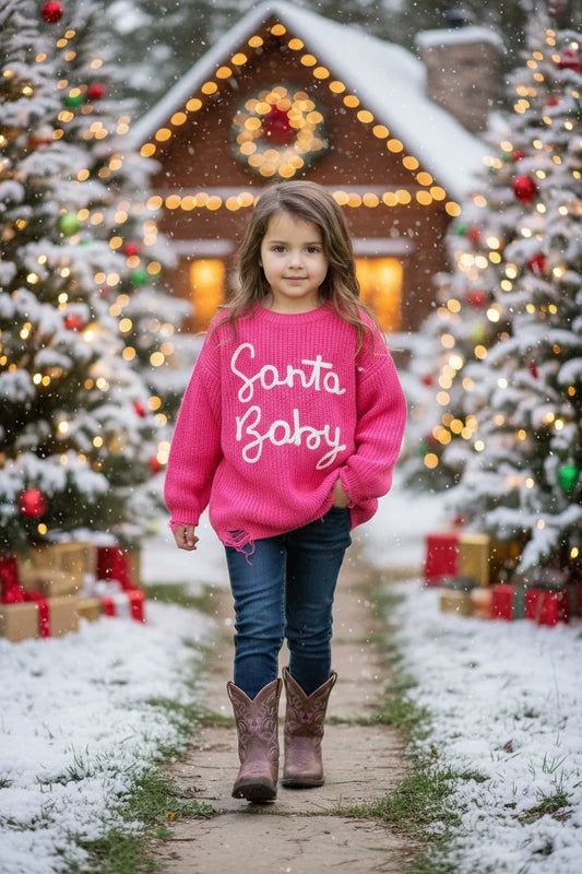 Girls Santa Baby Fuchsia Sweater