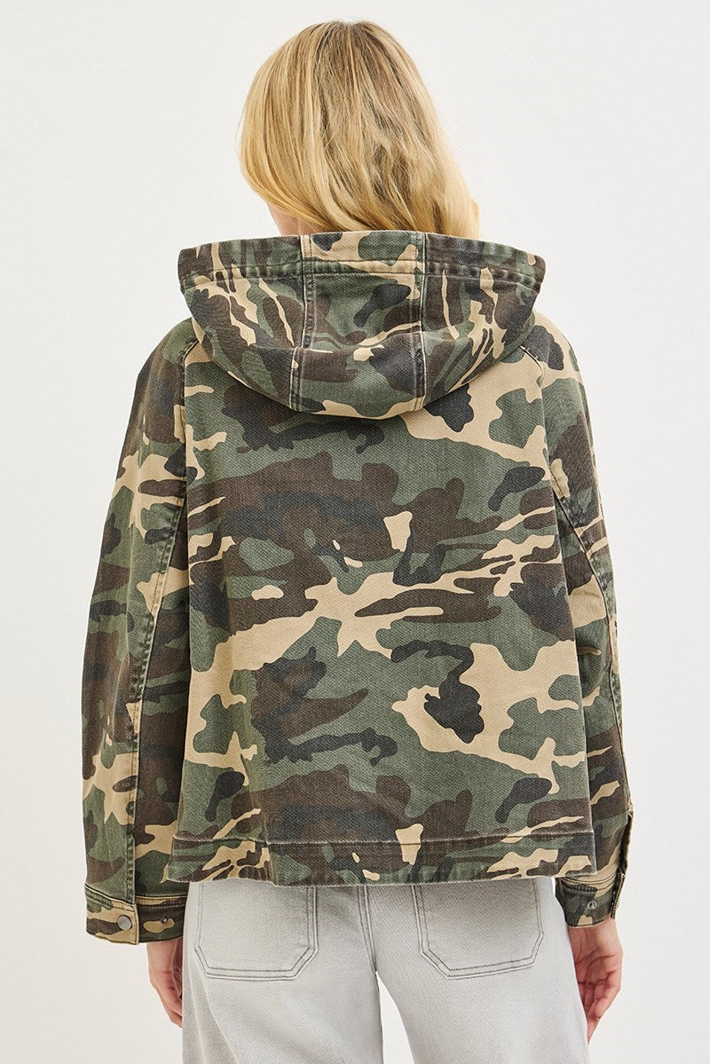 Risen Oversized Camo Raglan Hoodie Jacket