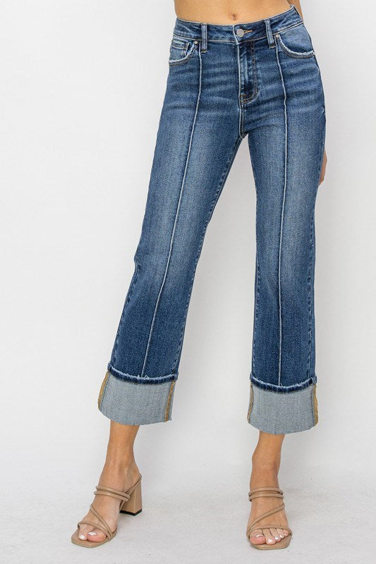 Risen High Rise Ankle Cuffed Straight Jeans