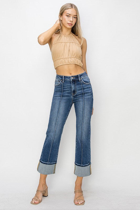 Risen High Rise Ankle Cuffed Straight Jeans